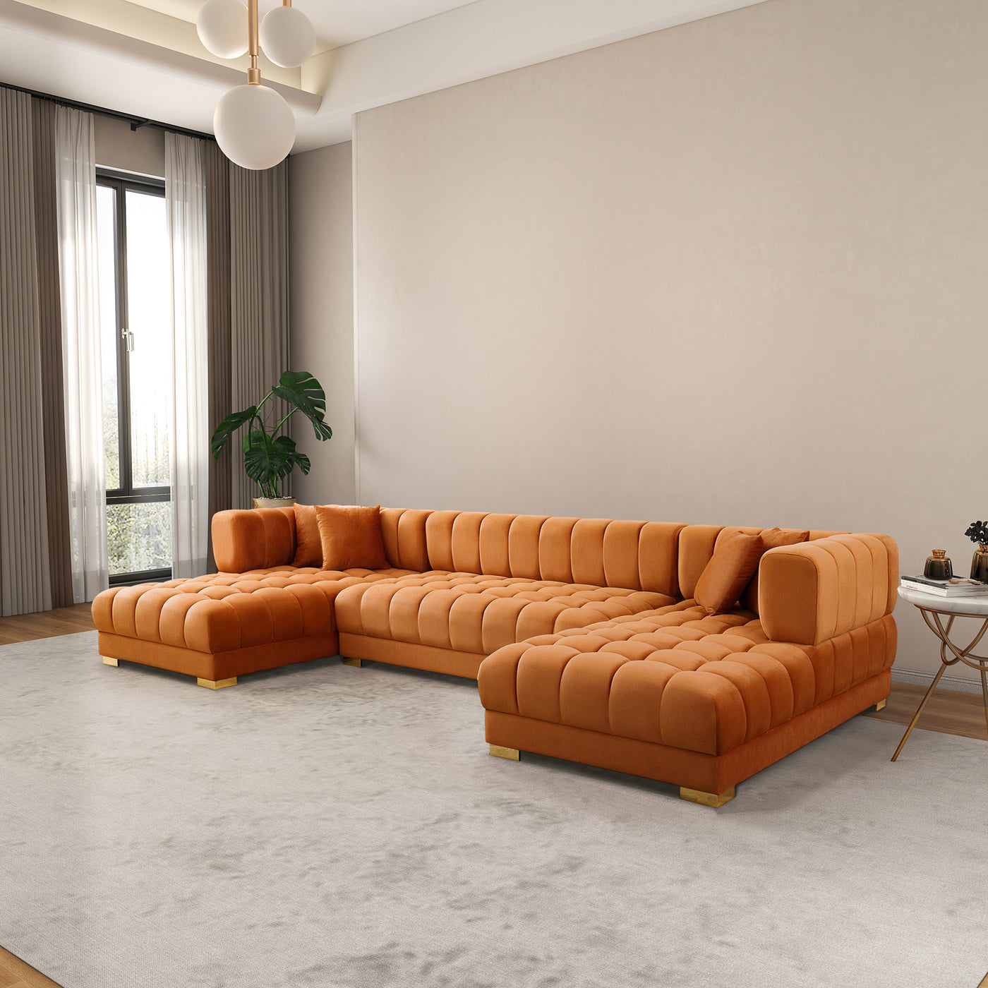 Marlow 142" Cognac Velvet U Shape Corner Sofa