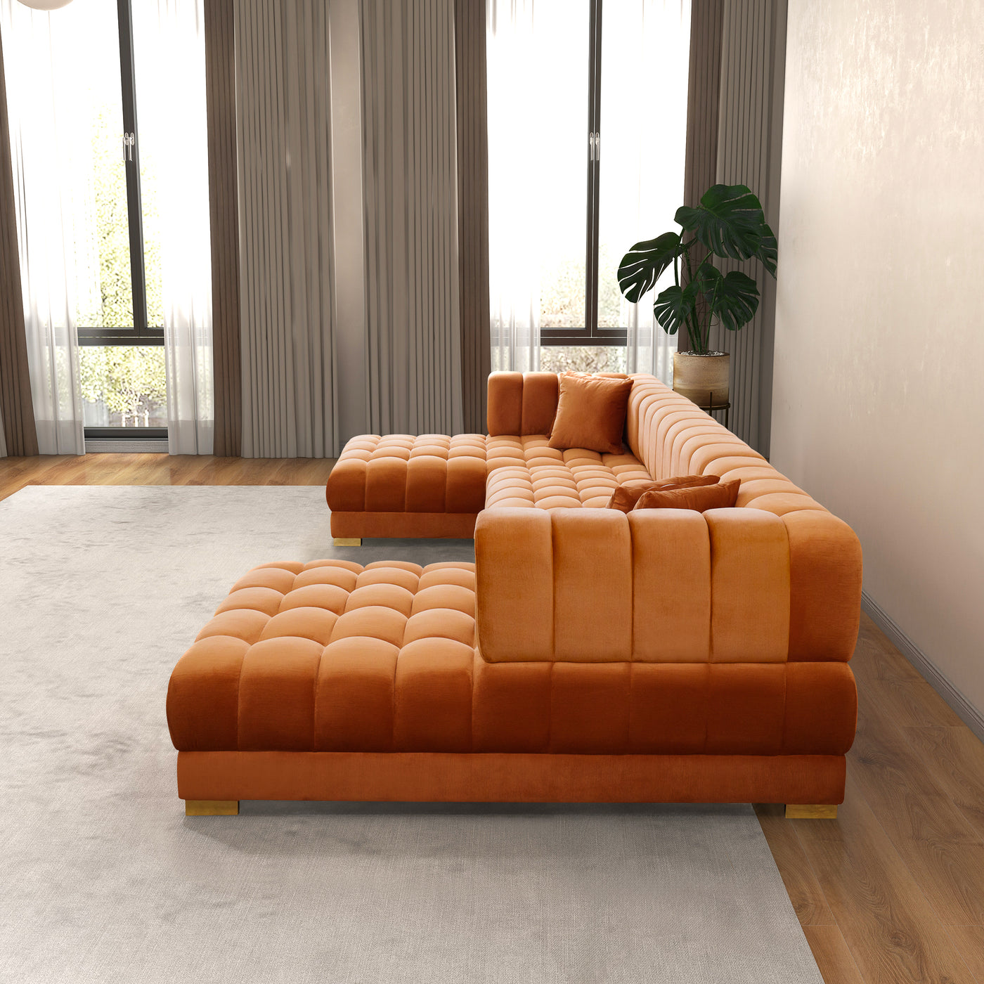 Marlow 142" Cognac Velvet U Shape Corner Sofa