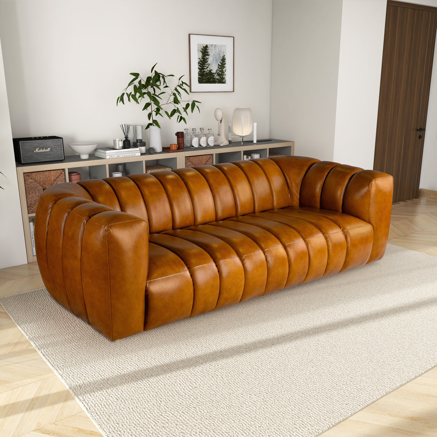 Maverik 90" Genuine Cognac Leather Couch