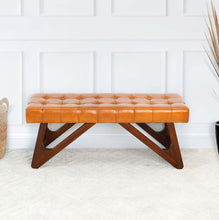 Load image into Gallery viewer, Mia Tan Leather Bench With Buttons