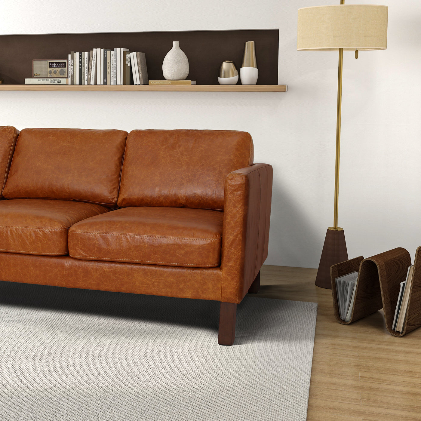 Memphis Waxy Cognac Genuine Leather Sofa