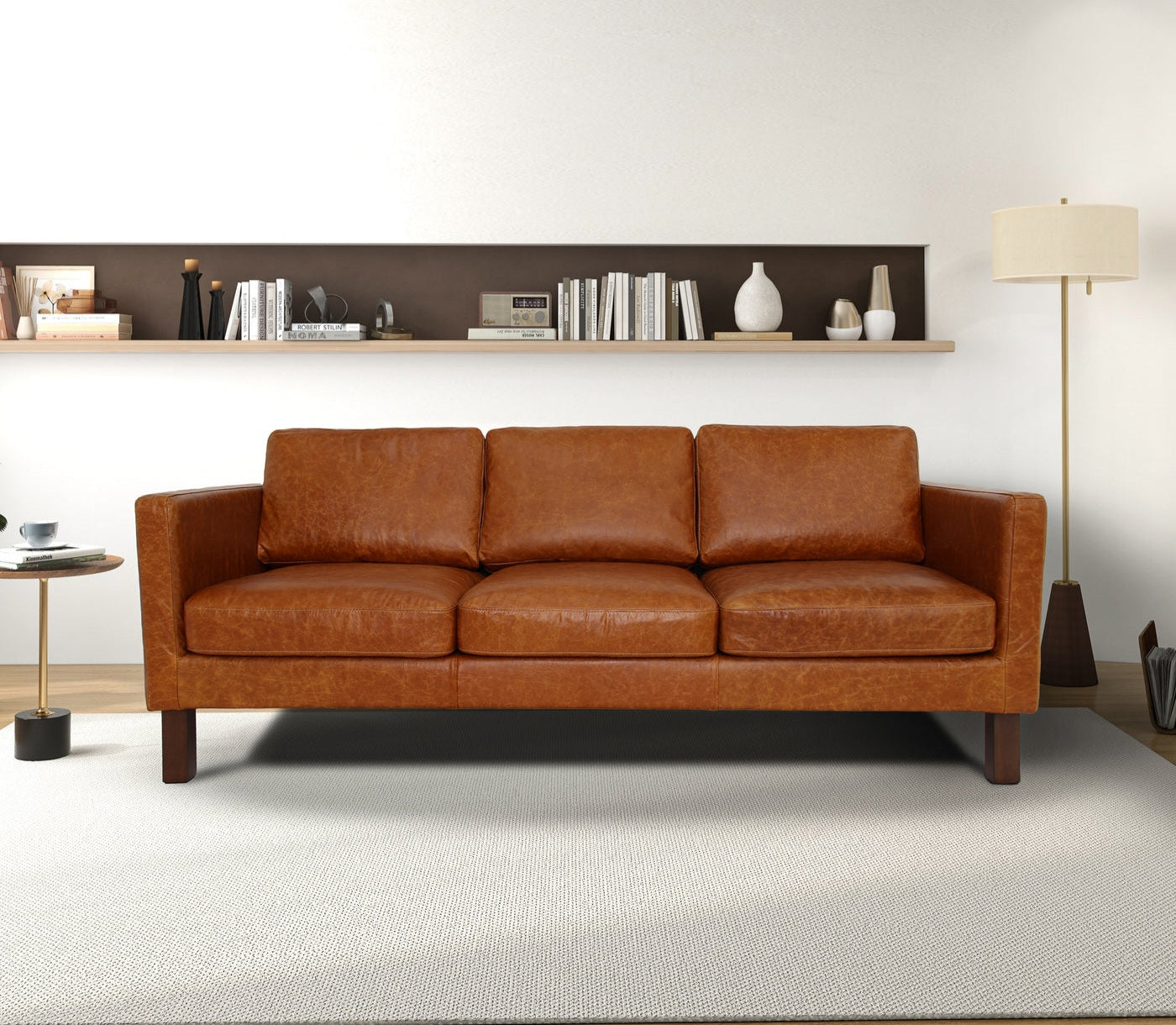 Memphis Waxy Cognac Genuine Leather Sofa