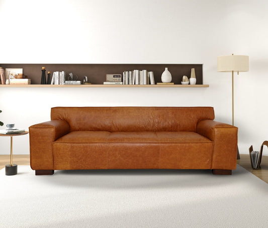 Morgan Waxy Cognac Genuine Leather Sofa