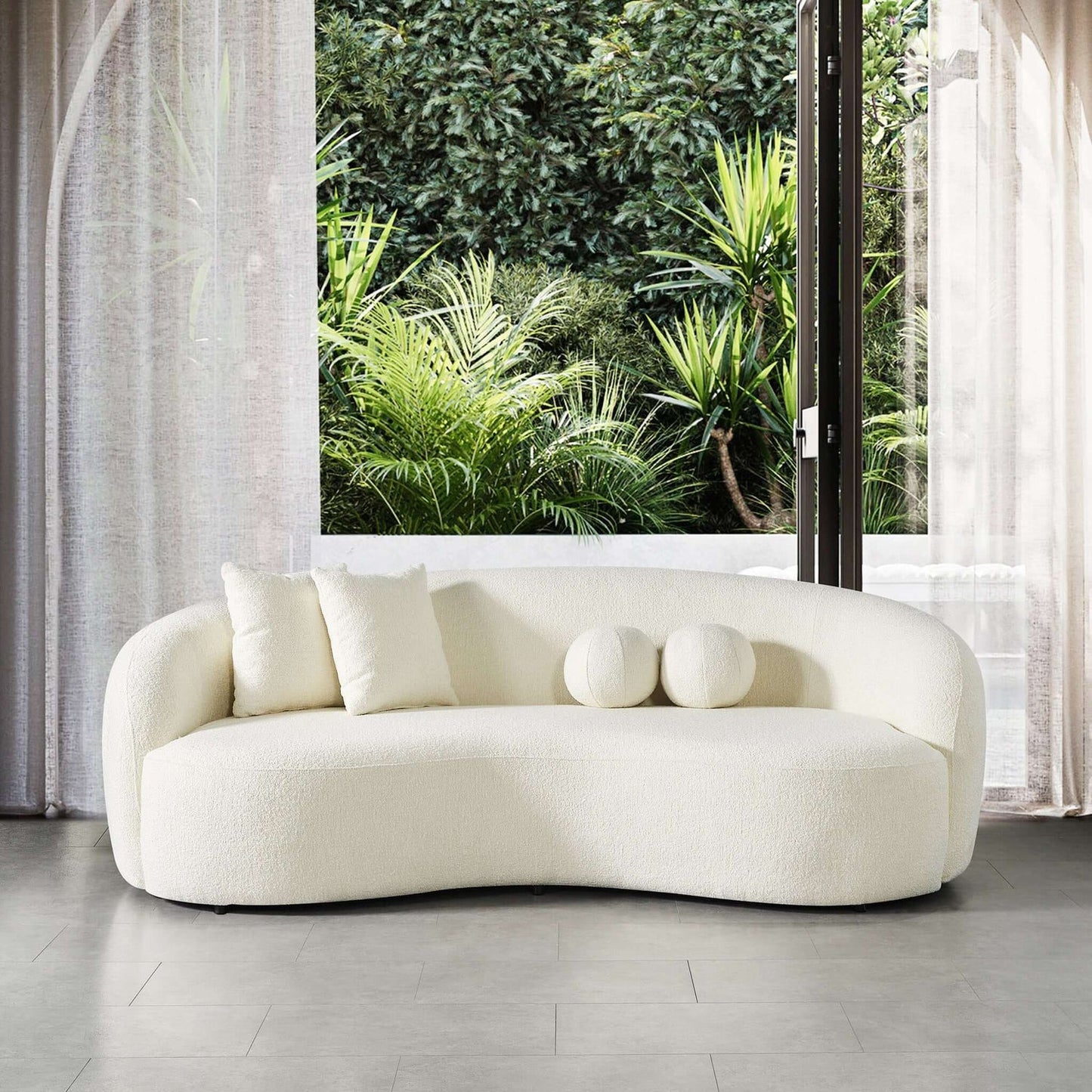 Drake Ivory Japandi Style Curvy Boucle Sofa