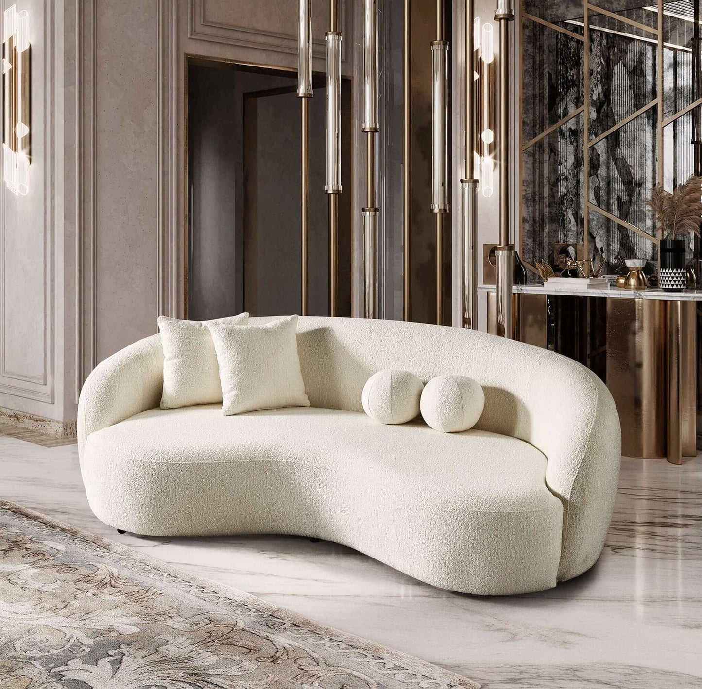 Drake Ivory Japandi Style Curvy Boucle Sofa