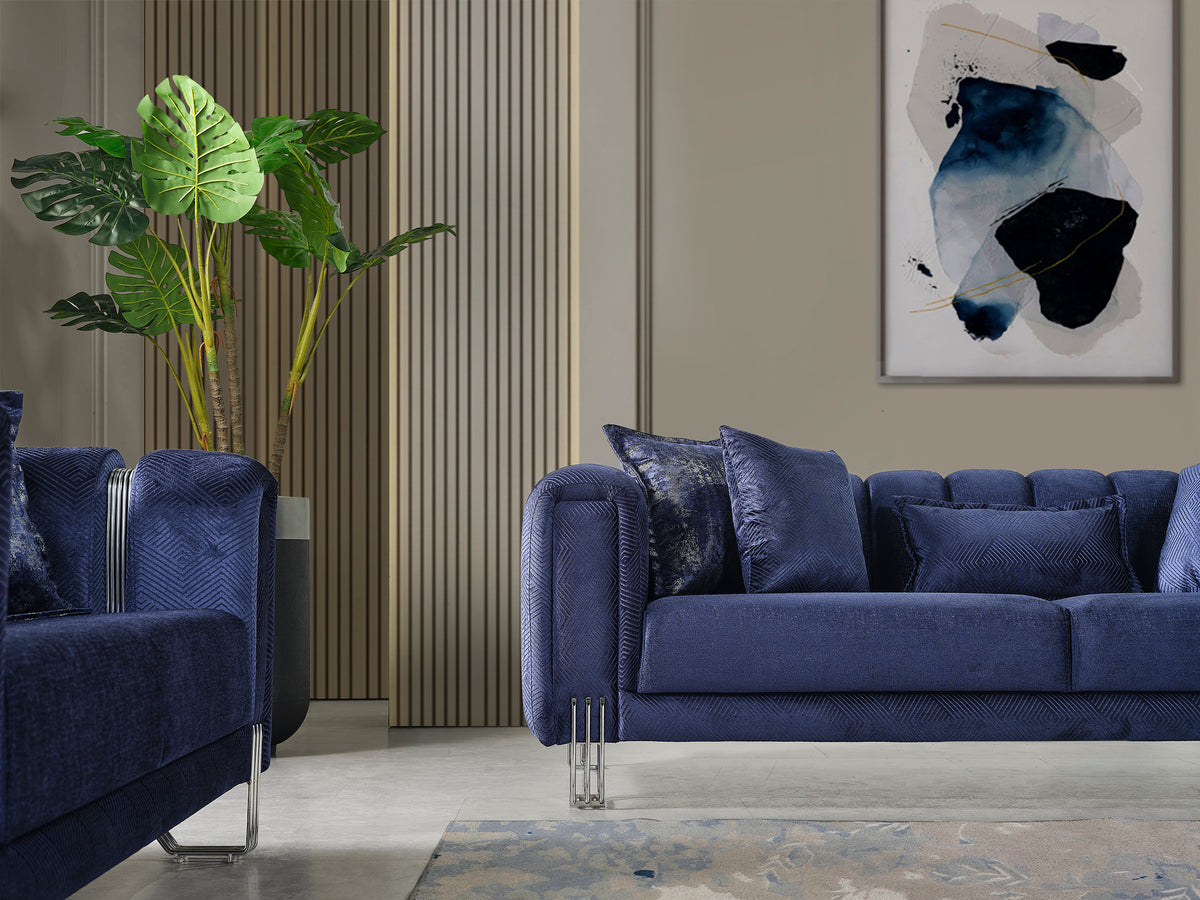 Santana Navy Velvet Sofa & Loveseat