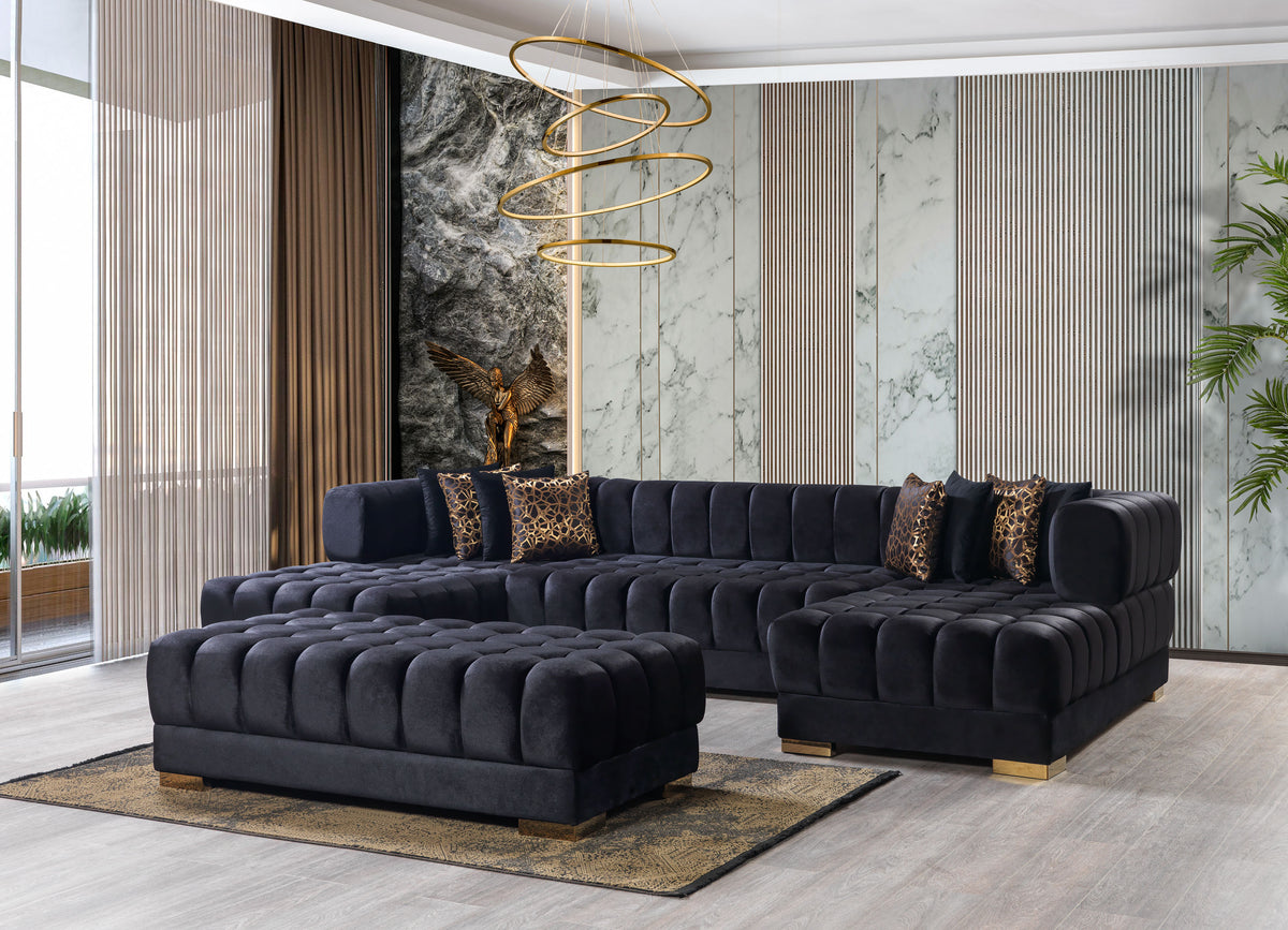 Ariana Velvet Black Double Chaise 138" Sectional