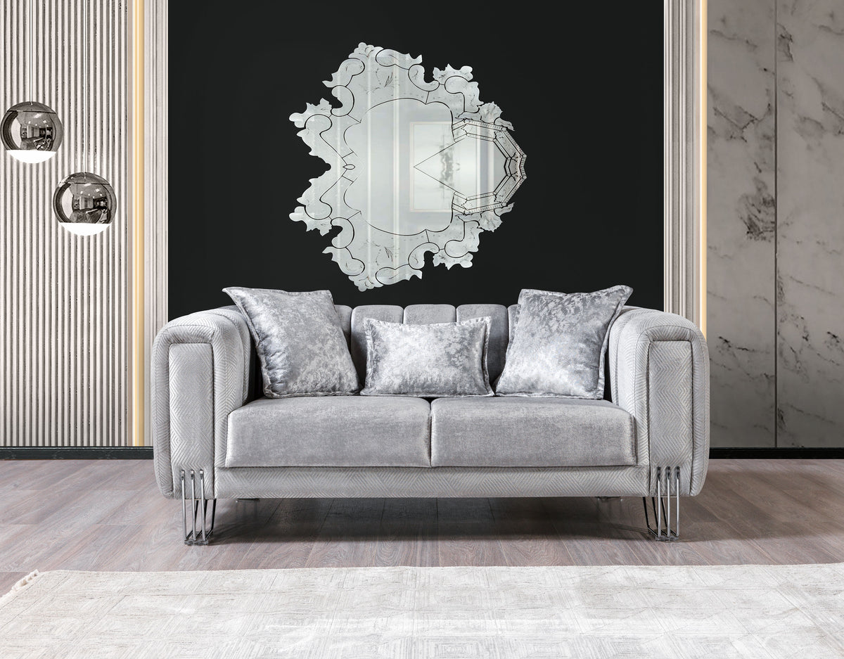 Santana Silver Velvet Sofa & Loveseat