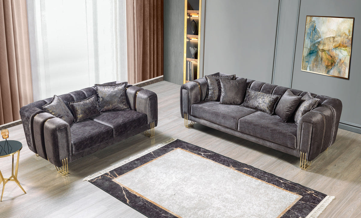 Santana Smoke Velvet Sofa & Loveseat