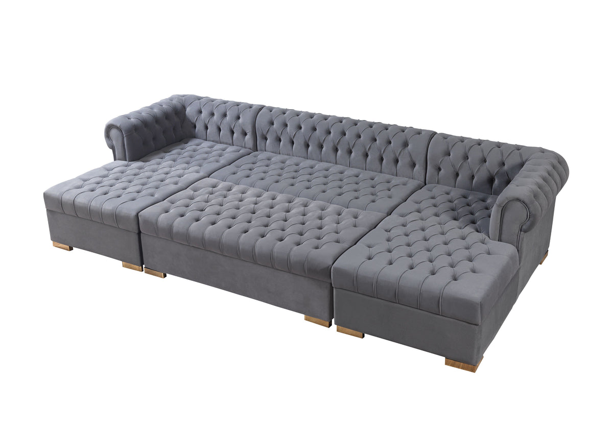 Lauren Gray Velvet Rectangle Ottoman