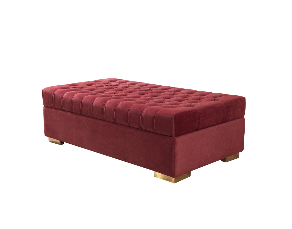 Lauren Maroon Velvet Rectangle Ottoman