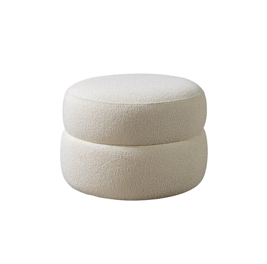 Larissa Ivory Boucle Round Ottoman