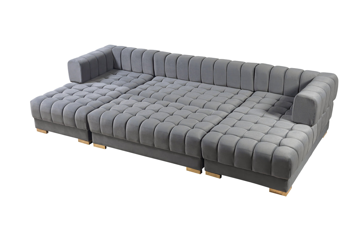 Ariana Velvet Gray Double Chaise 138" Sectional