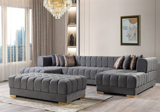 Ariana Velvet Gray Double Chaise 138" Sectional