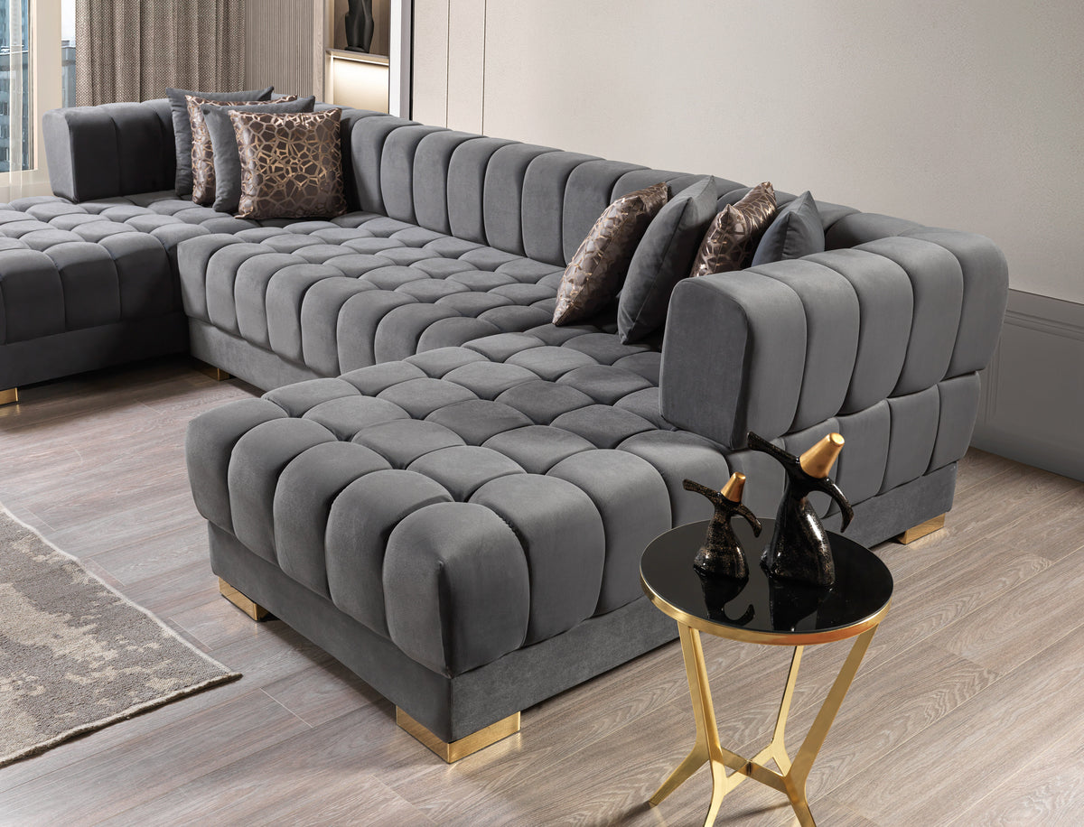 Ariana Velvet Gray Double Chaise 138" Sectional