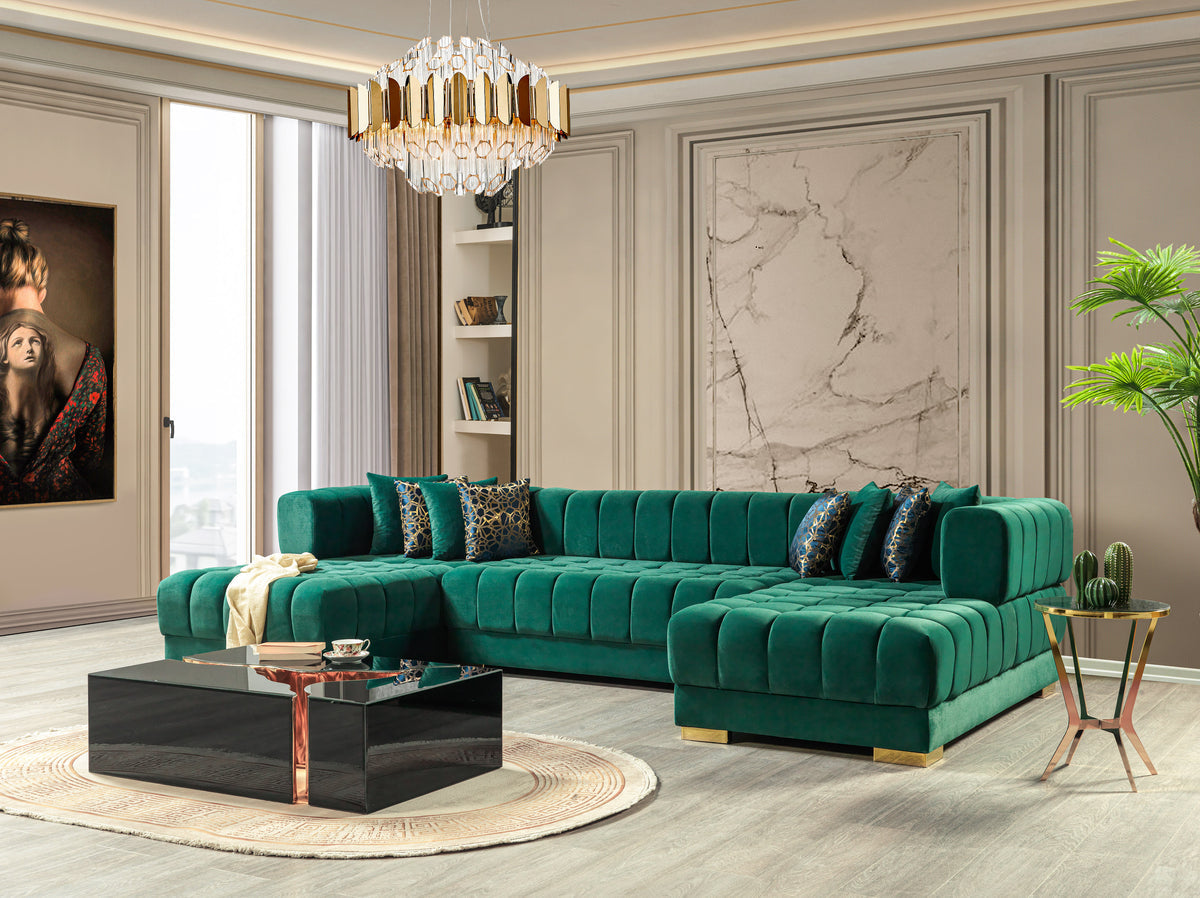 Ariana Velvet Green Double Chaise 138" Sectional