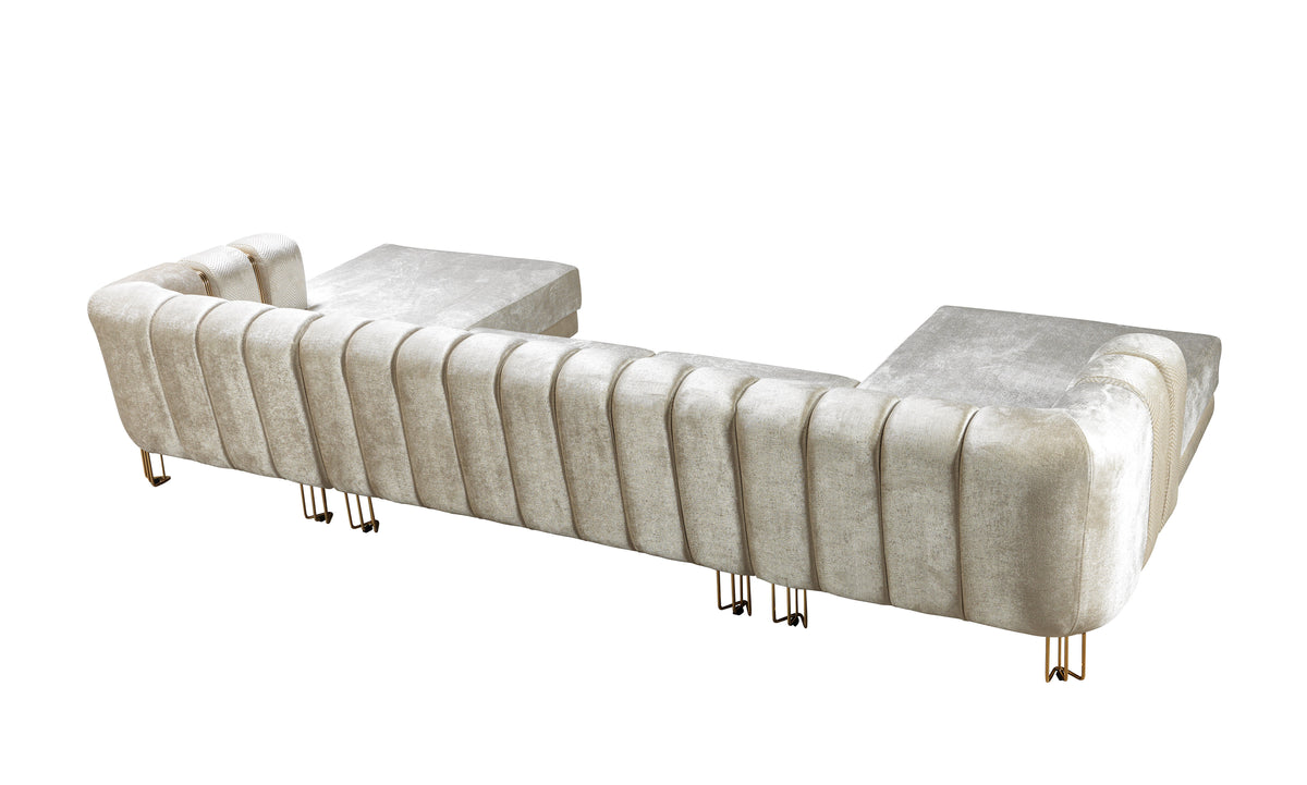 Santana Ivory Velvet Double Chaise 138" Sectional