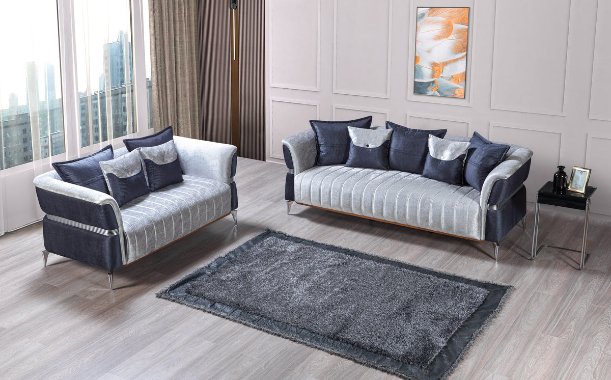 Leina Silver-Gray Velvet Sofa & Loveseat