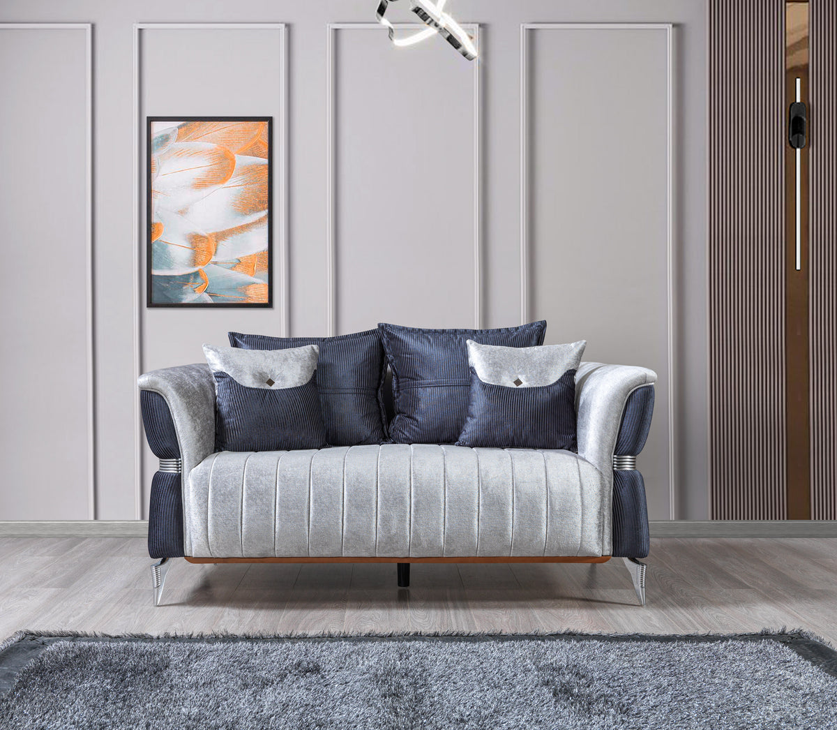 Leina Silver-Gray Velvet Sofa & Loveseat