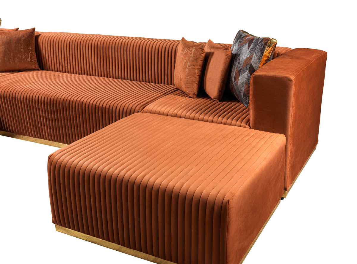 Juliana Orange Velvet 4-Piece 140" Sectional