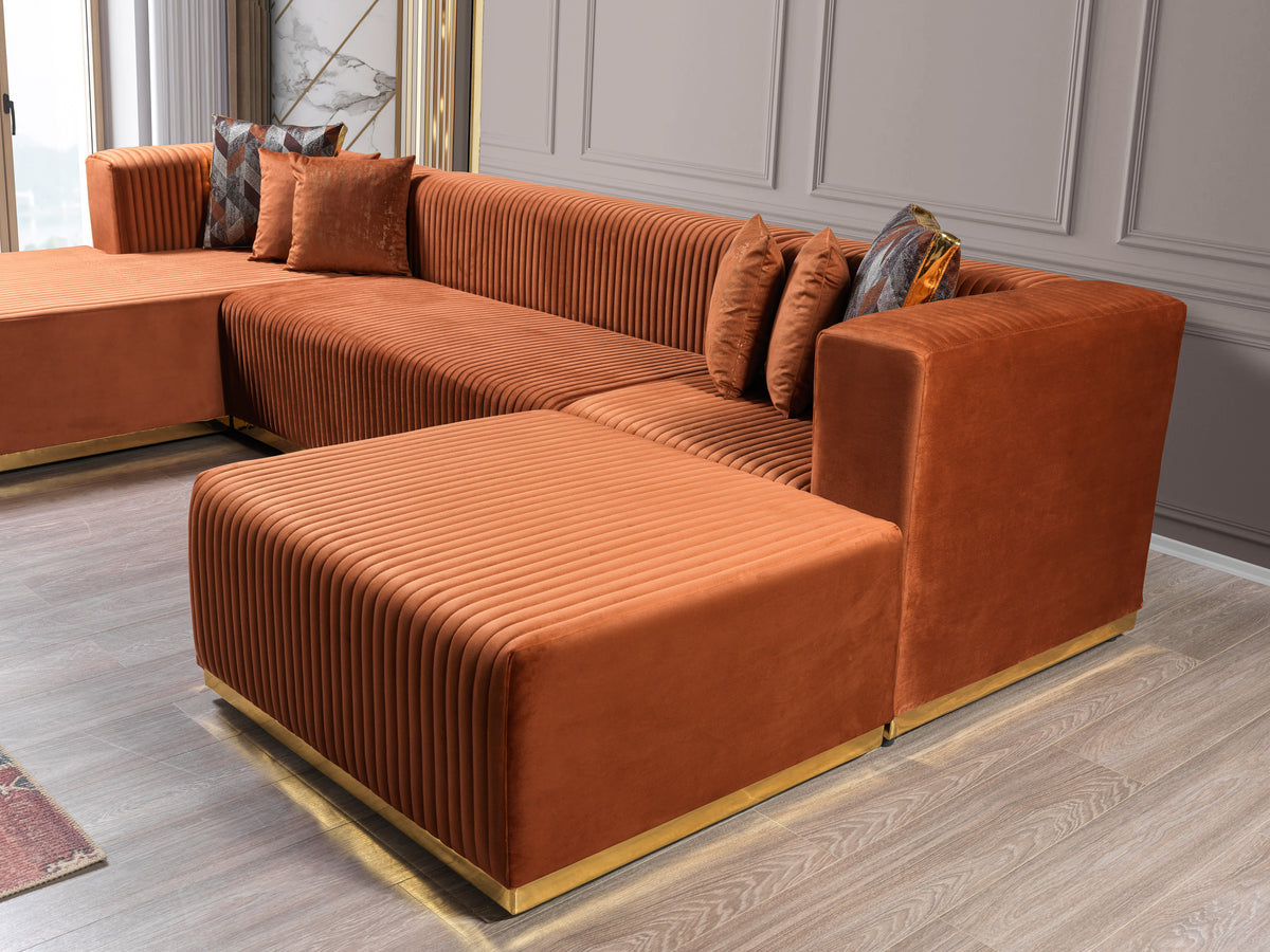 Juliana Orange Velvet 4-Piece 140" Sectional