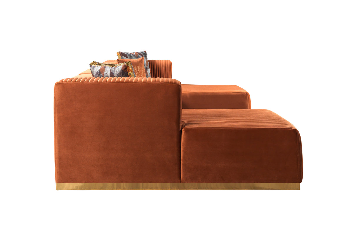 Juliana Orange Velvet 4-Piece 140" Sectional