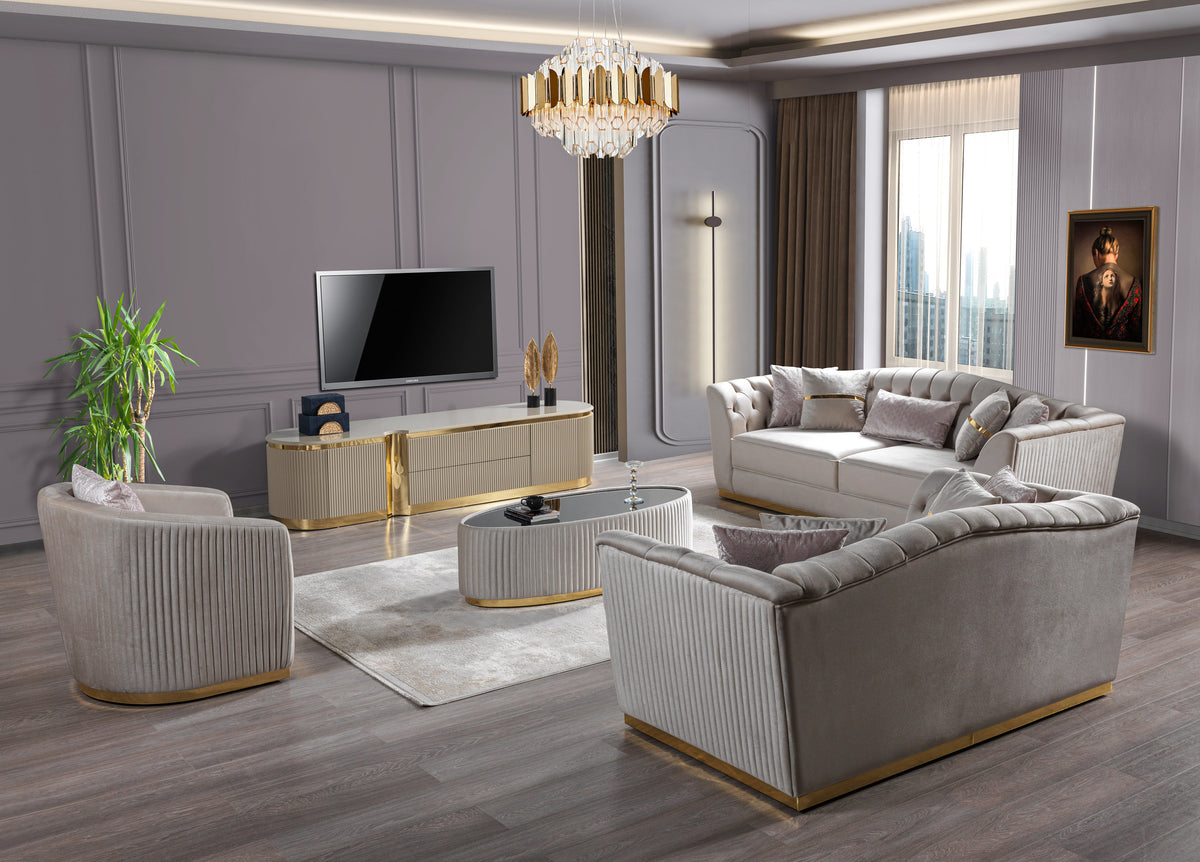 Milena Ivory/Gold Velvet Sofa & Loveseat