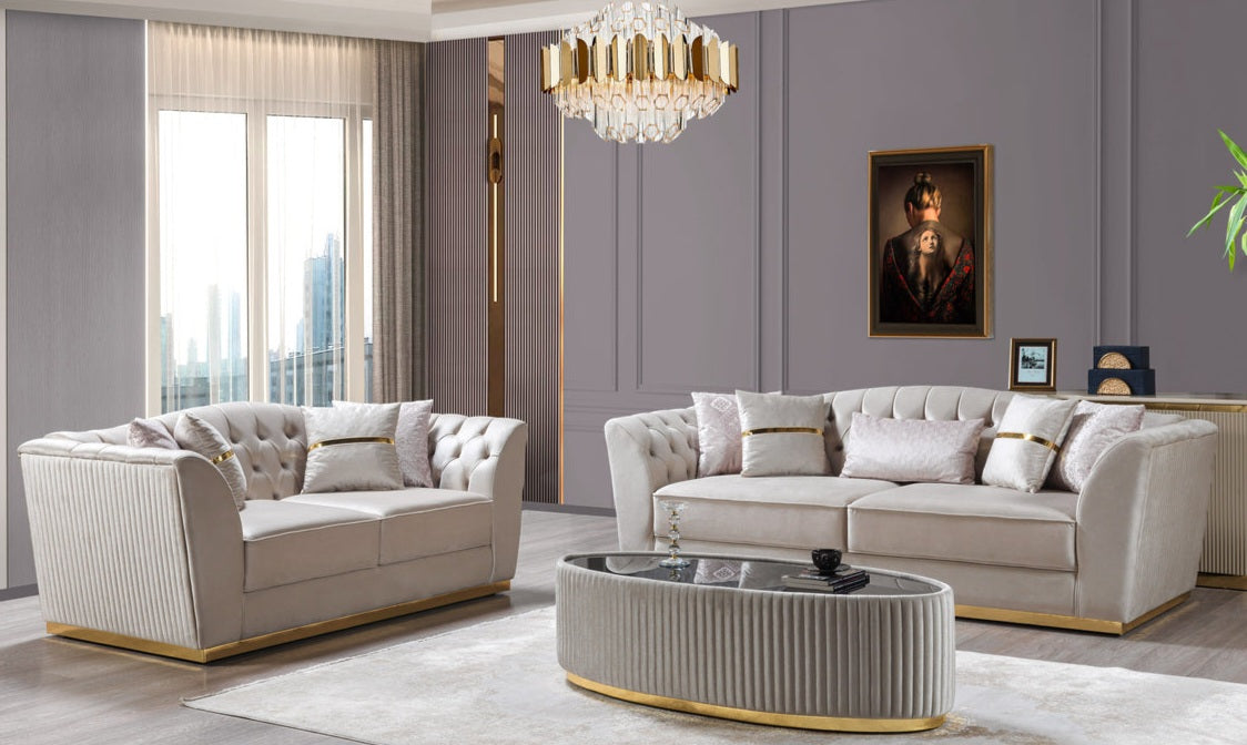 Milena Ivory/Gold Velvet Sofa & Loveseat