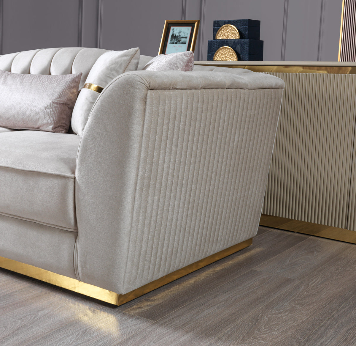 Milena Ivory/Gold Velvet Sofa & Loveseat