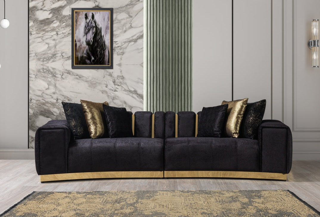 Michelle Black Velvet Curved 118" Sectional