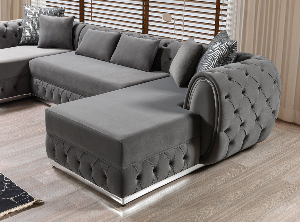 Jessie Velvet Gray Double Chaise 138" Sectional