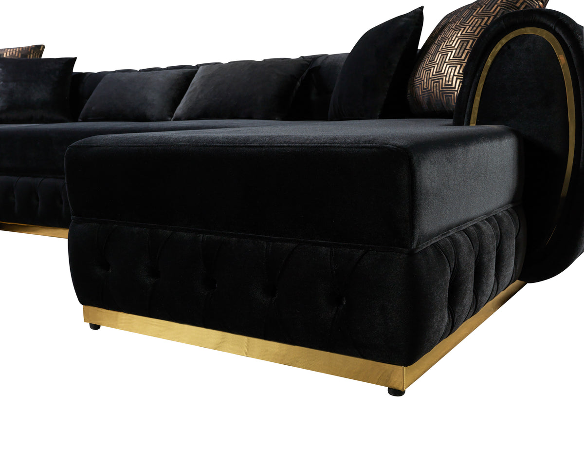 Jessie Velvet Black Double Chaise 138" Sectional