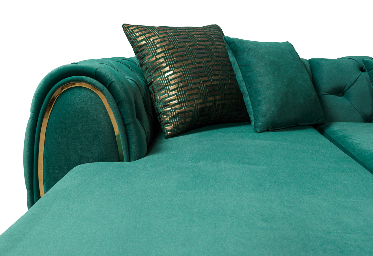 Jessie Velvet Green Double Chaise 138" Sectional