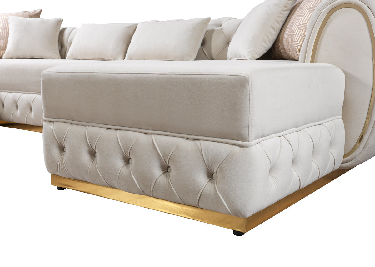 Jessie Velvet Ivory Double Chaise 138" Sectional