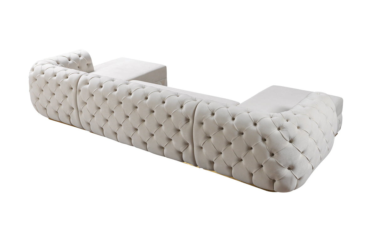 Jessie Velvet Ivory Double Chaise 138" Sectional