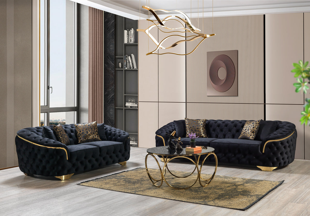 Lupino Black Velvet Sofa & Loveseat