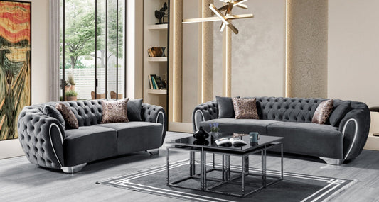 Victoria Gray Velvet Sofa & Loveseat