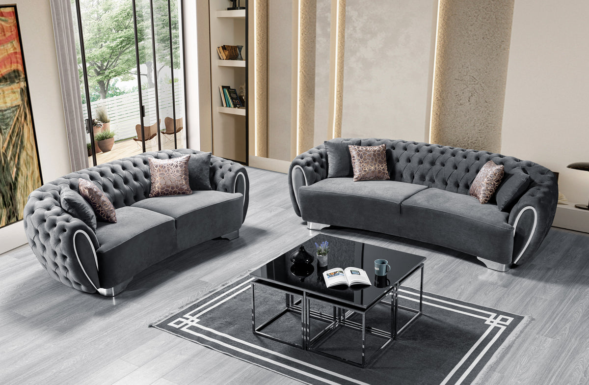 Victoria Gray Velvet Sofa & Loveseat