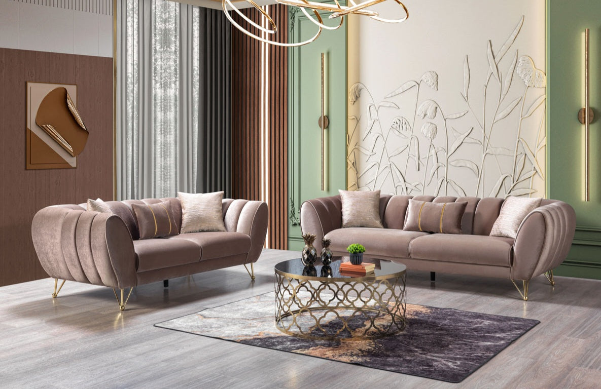 Merida Coffee Velvet Sofa & Loveseat