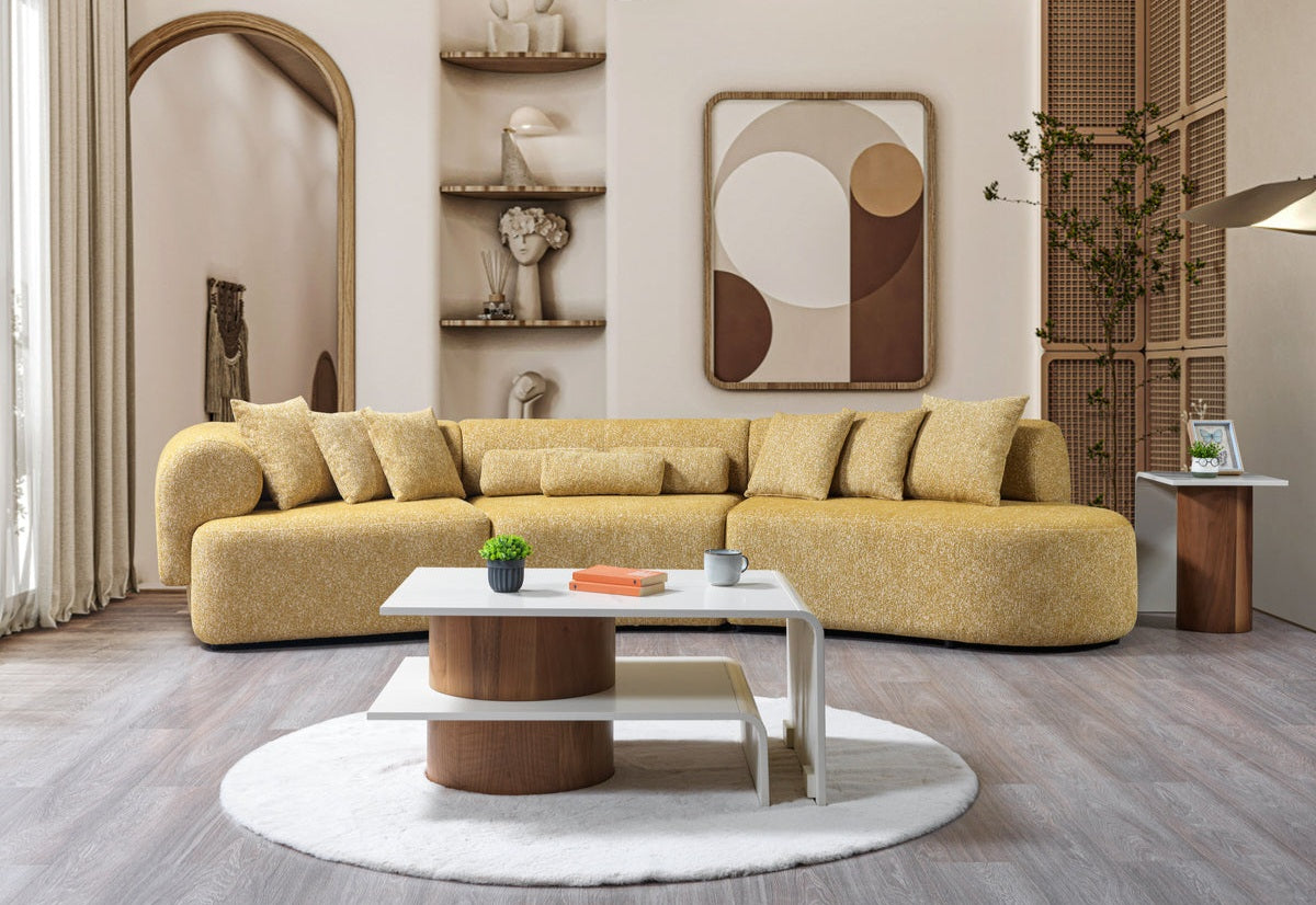 Lena Mustard Boucle 3-Piece Curved 145" Sectional