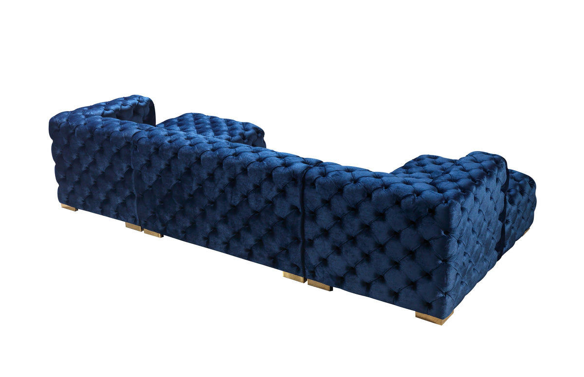 Neva Blue Velvet Double Chaise 138" Sectional