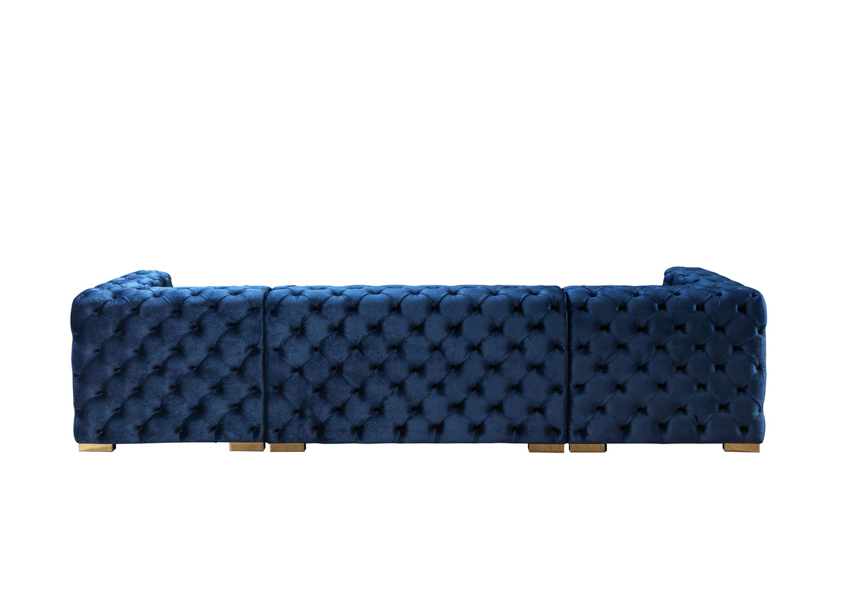 Neva Blue Velvet Double Chaise 138" Sectional