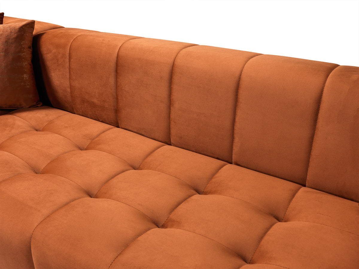 Elisha Orange Velvet Double Chaise 140" Sectional