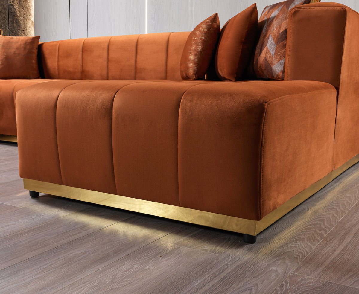 Elisha Orange Velvet Double Chaise 140" Sectional