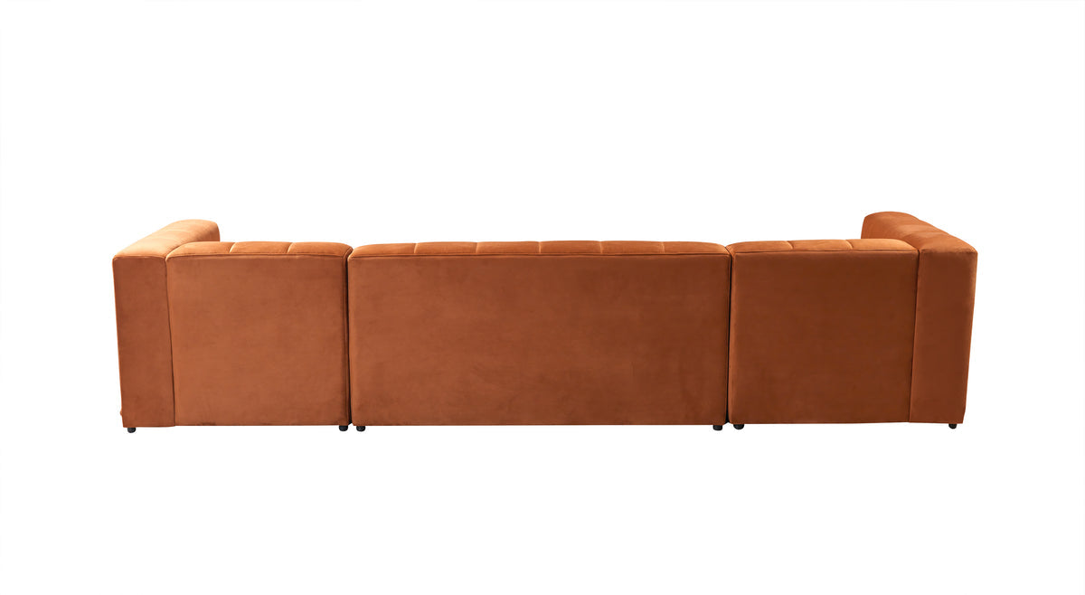 Elisha Orange Velvet Double Chaise 140" Sectional