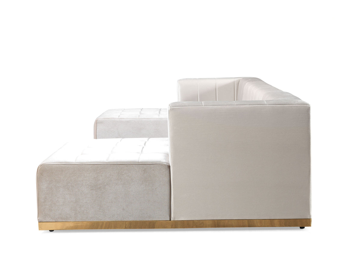 Elisha Ivory Velvet Double Chaise 140" Sectional