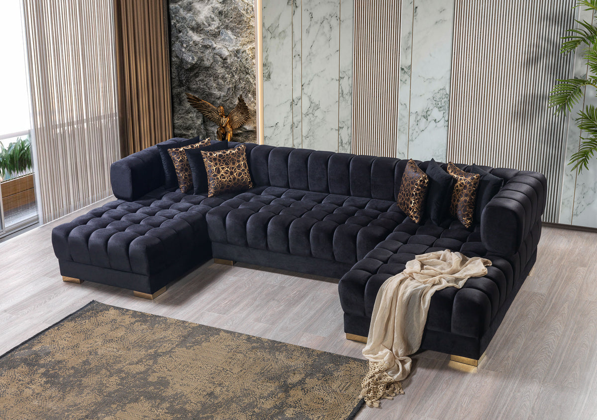 Ariana Velvet Black Double Chaise 138" Sectional