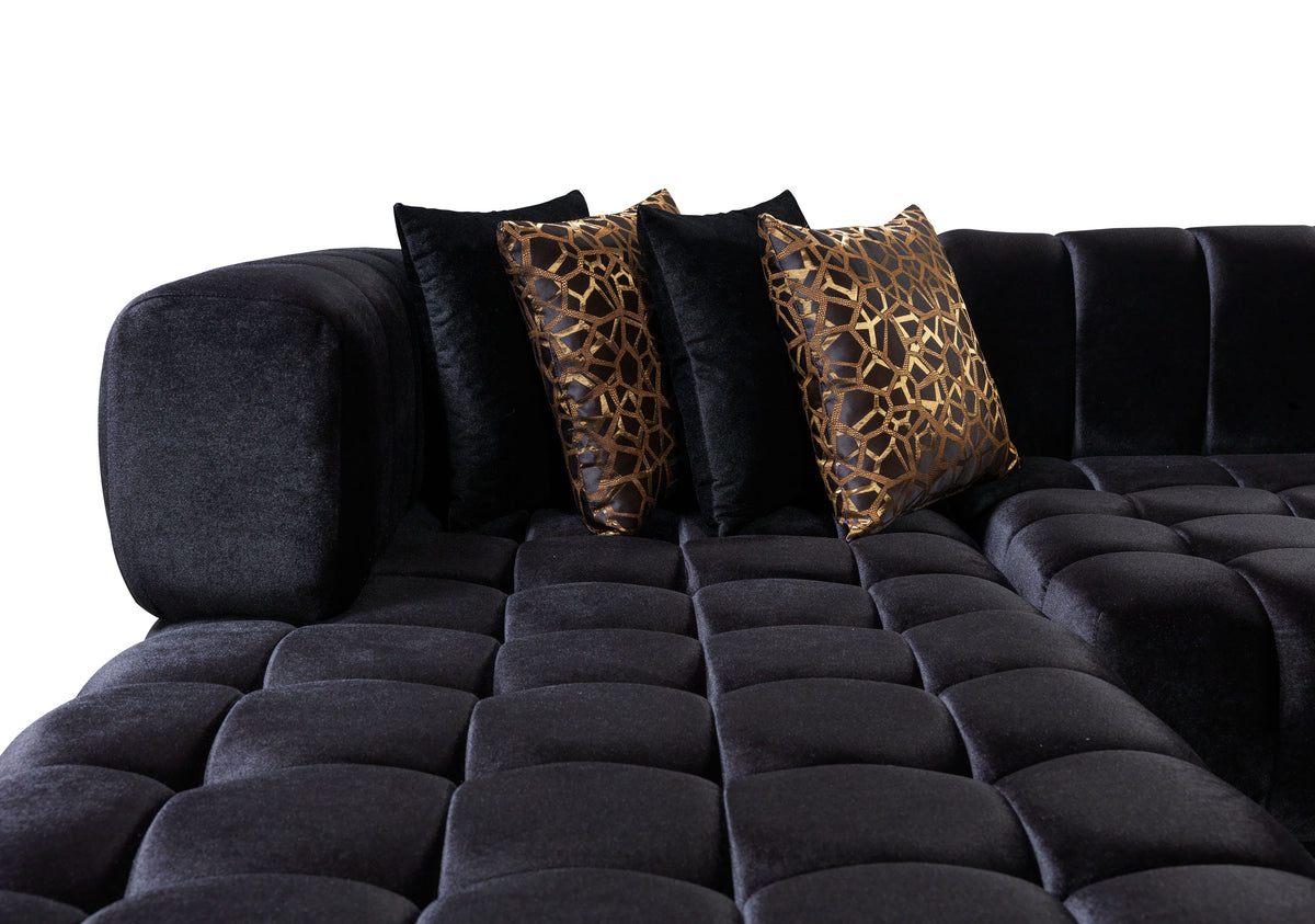 Ariana Velvet Black Double Chaise 138" Sectional