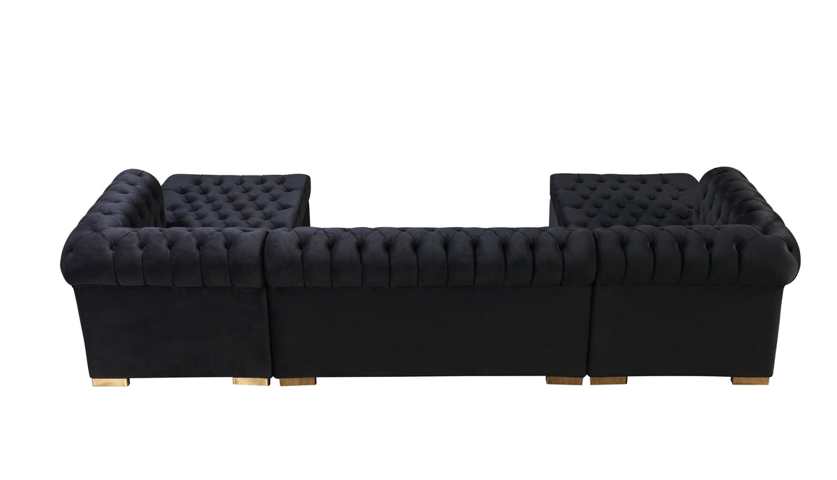 Lauren Velvet Black Double Chaise 136" Sectional