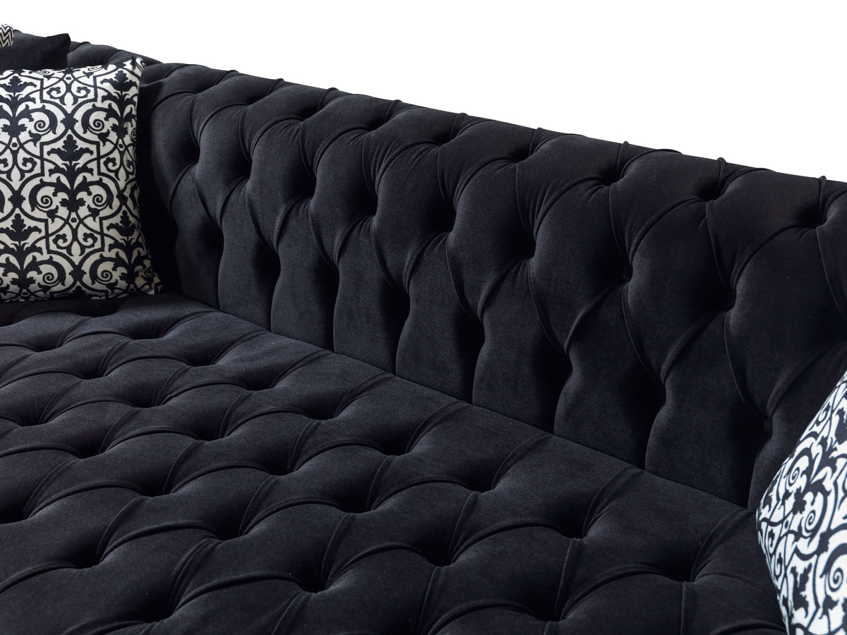 Lauren Velvet Black Double Chaise 136" Sectional